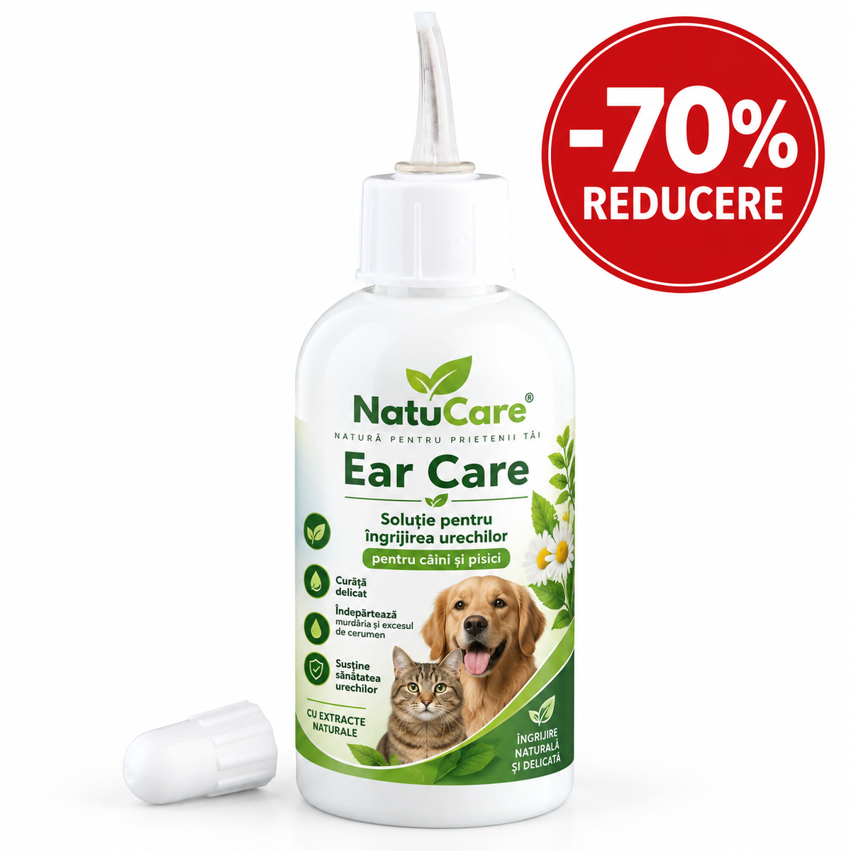 NatuCare Câini și Pisici | Îngrijire Delicată a Urechilor